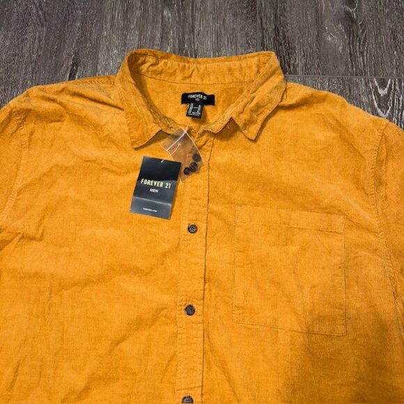 Forever 21 Corduroy Shirt Mens XL Mustard Brown Button Up Long Sleeve NWT NEW - Picture 3 of 5